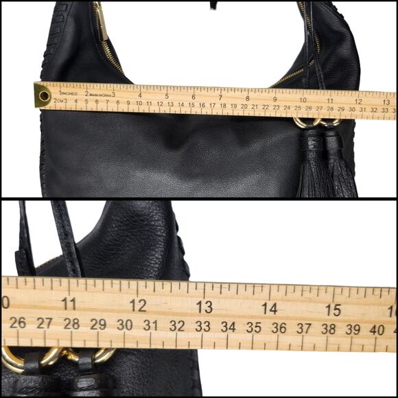 Michael Kors Handbag Purse Black Leather Gold Tassel Fringe Crescent Shoulder - Picture 12 of 13